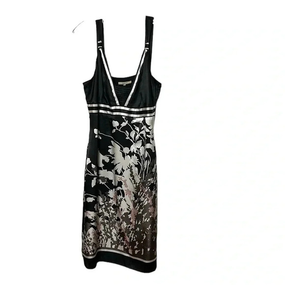 RW & CO dress, halter ,sateen,shiny ,empire waist ,size  10 .Black floral artsy. - Picture 3 of 17